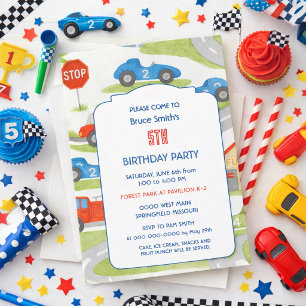 5th Birthday Boy Race Car Party Invitation