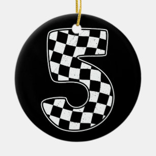 5th Birthday Checkered Number 5 Car Racing Flag  Ceramic Ornament