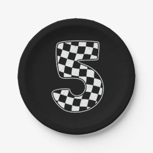 5th Birthday Checkered Number 5 Car Racing Flag Paper Plate