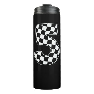 5th Birthday Checkered Number 5 Car Racing Flag  Thermal Tumbler