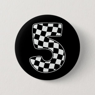 5th Birthday Chequered Number 5 Car Racing Flag  6 Cm Round Badge