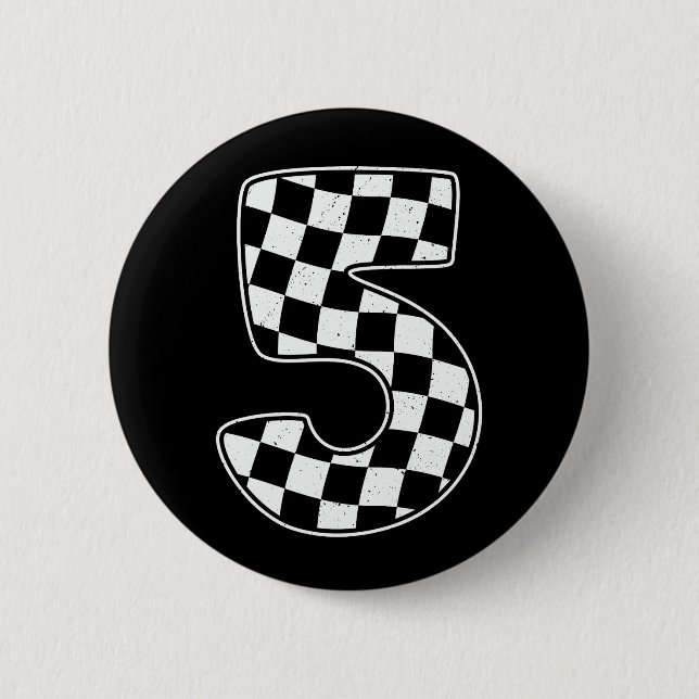 5th Birthday Chequered Number 5 Car Racing Flag  6 Cm Round Badge (Front)