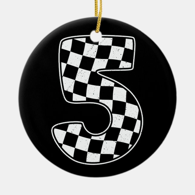 5th Birthday Chequered Number 5 Car Racing Flag  Ceramic Ornament (Front)