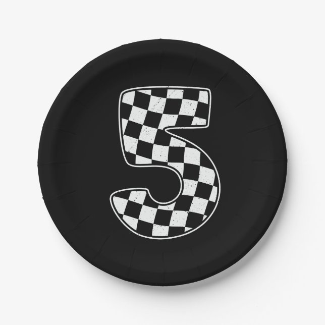5th Birthday Chequered Number 5 Car Racing Flag  Paper Plate (Front)
