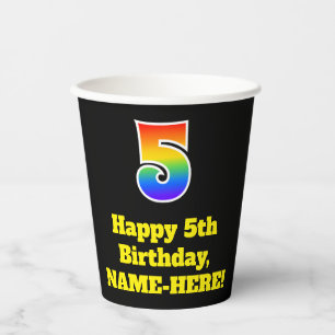 5th Birthday: Colourful, Fun, Exciting, Rainbow 5 Paper Cups