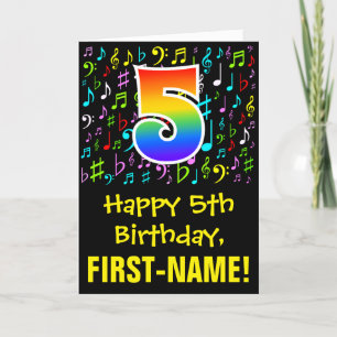 5th Birthday: Colourful Music Symbols + Rainbow 5 Card