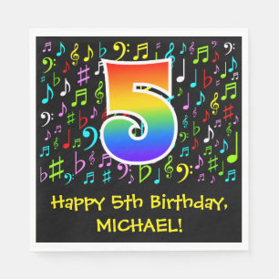 5th Birthday - Colourful Music Symbols, Rainbow 5 Napkin