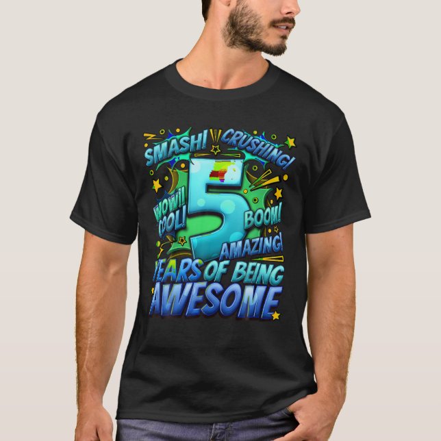 5th Birthday Comic Style Awesome Since 2018 5 Year T-Shirt (Front)