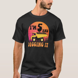 5th Birthday Construction Truck Kids I'm 5 & Diggi T-Shirt