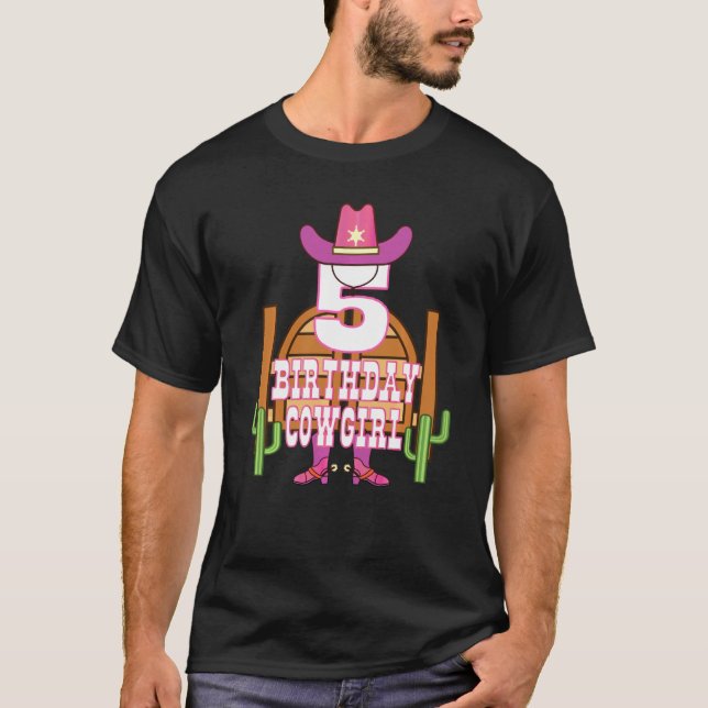 5th Birthday Cowgirl 5 Years Old Girl Rodeo Lover  T-Shirt (Front)