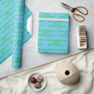 5th Birthday Cute Blue Simple Modern Boy Wrapping Paper