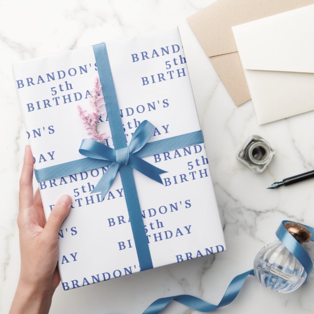 5th Birthday Cute White Blue Simple Modern Boy Wrapping Paper (Gifting)