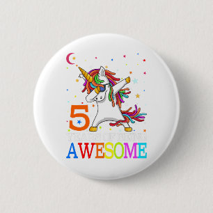 5th Birthday Dabbing Unicorn Party Gift 5 Years 6 Cm Round Badge