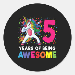5th Birthday Dabbing Unicorn Party Gift 5 Years Ol Classic Round Sticker