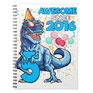 5th Birthday Dinosaur 5 Year Old Boy Kids Awesome Notebook