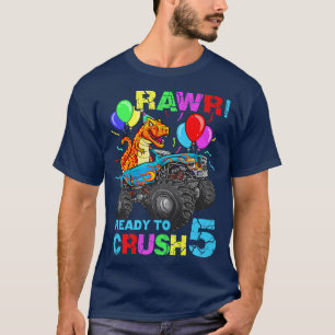 5th Birthday Dinosaur Monster Truck Rawr Five Kids T-Shirt