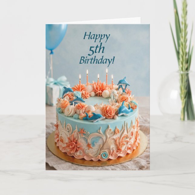 5th Birthday Dolphin Cake card (Front)