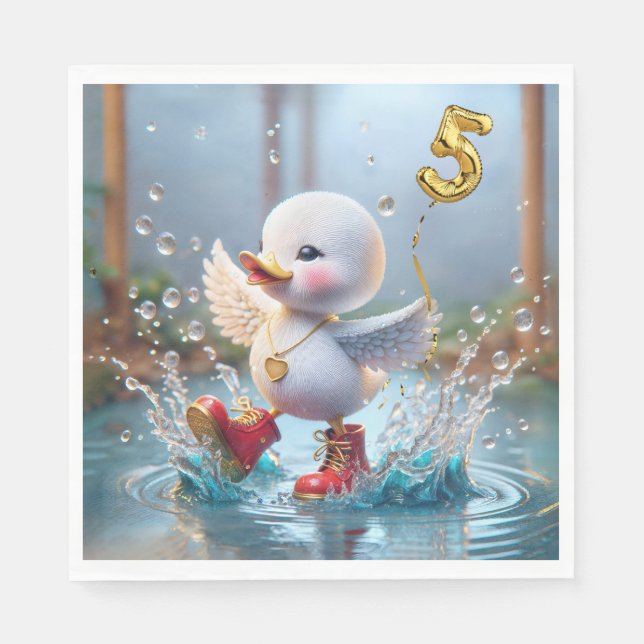 5th Birthday Duck Dancing In a Rain Puddle Napkin (Front)