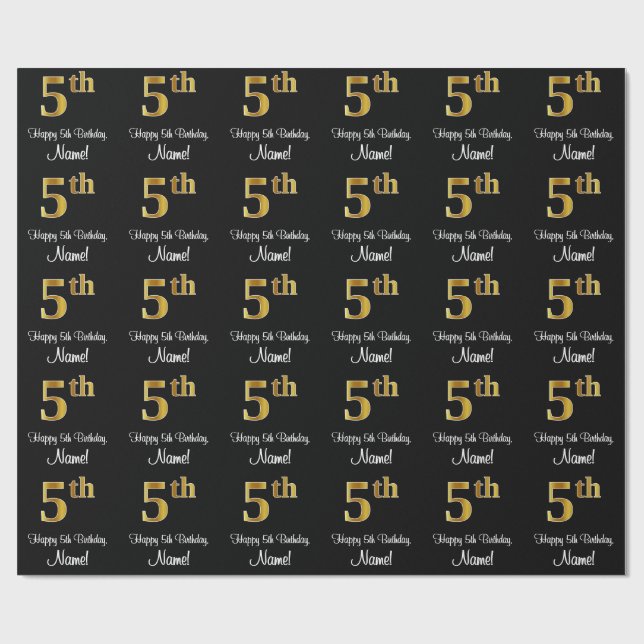 5th Birthday: Elegant Luxurious Faux Gold Look # Wrapping Paper (Flat)