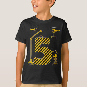 5th Birthday Excavator Construction Vehicles Party T-Shirt