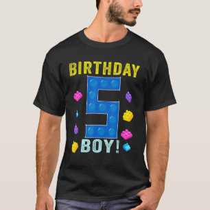 5th Birthday Five 5 Years Old Block Building Boys  T-Shirt