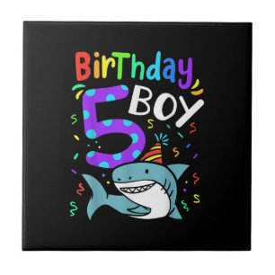 5th Birthday Five Years Old, Shark Gifts Ceramic Tile