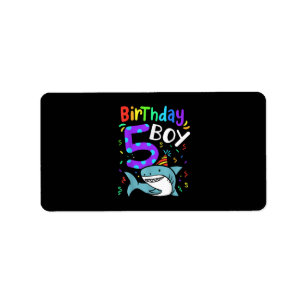5th Birthday Five Years Old, Shark Gifts Label