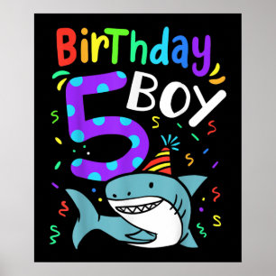 5th Birthday Five Years Old, Shark Gifts Poster