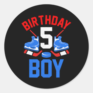 5th Birthday  For Girls Boys 5 Yrs Old Ice Hockey  Classic Round Sticker