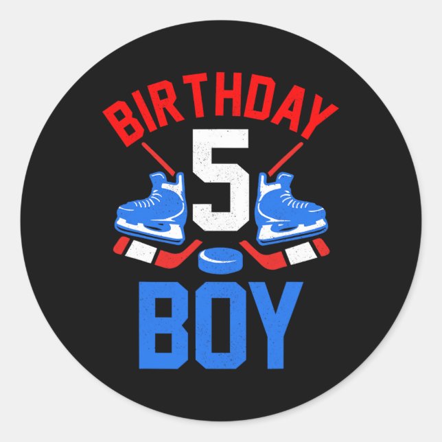 5th Birthday  For Girls Boys 5 Yrs Old Ice Hockey  Classic Round Sticker (Front)