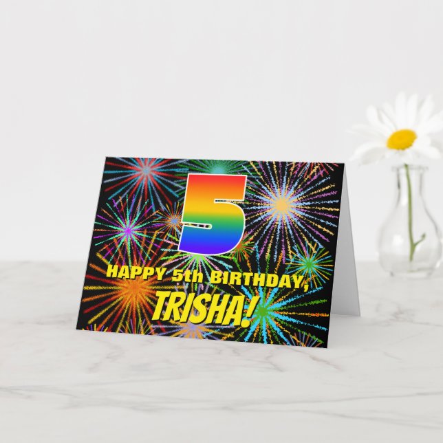 5th Birthday: Fun, Colourful Celebratory Fireworks Card (Small Plant)
