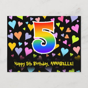 5th Birthday: Fun Hearts Pattern, Rainbow 5 Postcard
