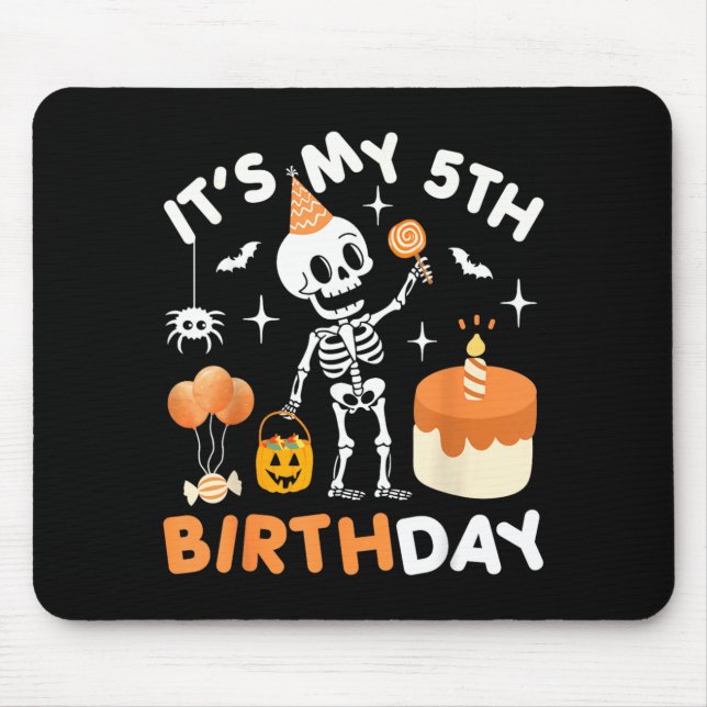 5th Birthday-Funny Halloween Skeleton 5th Bday Mouse Pad (Front)