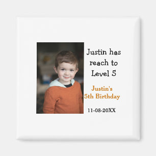 5th birthday game on boy photo name modern date magnet