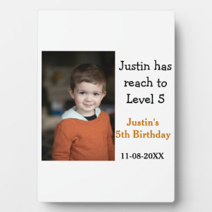 5th birthday game on boy photo name modern date  plaque