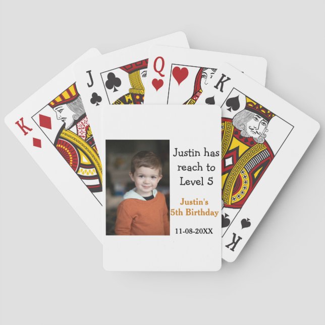 5th birthday game on boy photo name modern date  playing cards (Back)
