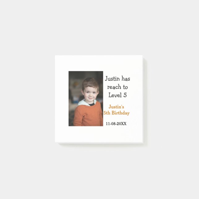 5th birthday game on boy photo name modern date  post-it notes (Front)