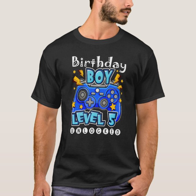 5th Birthday  Gamer Boys Level 5 Unlocked Video Ga T-Shirt (Front)