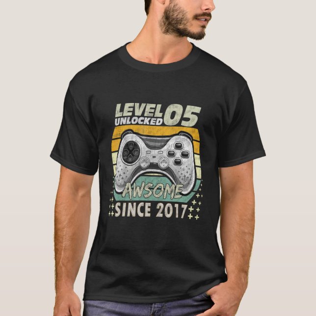 5th Birthday Gaming Level 5 Unlocked Awesome Since T-Shirt (Front)