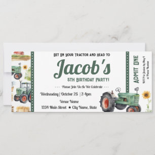 5th Birthday Get Your Tractor Ticket Invitation
