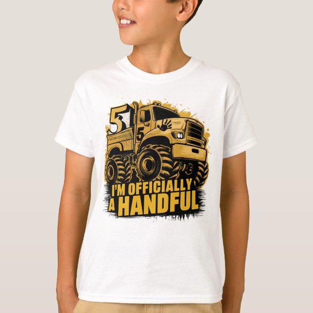 5th Birthday gift Boys Girls handful Monster Truck T-Shirt (Front)