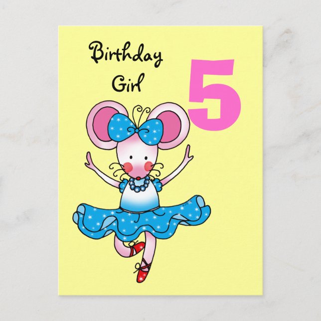 5th birthday gift for a girl, cute ballerina postcard (Front)