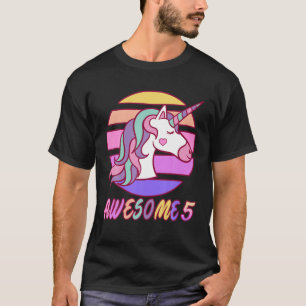 5Th Birthday Girl Awesome Colourful Unicorn Face P T-Shirt
