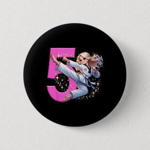 5th Birthday Girl Martial Arts Party Taekwondo Kar 6 Cm Round Badge