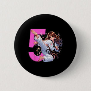 5th Birthday Girl Martial Arts Party Taekwondo Kar 6 Cm Round Badge