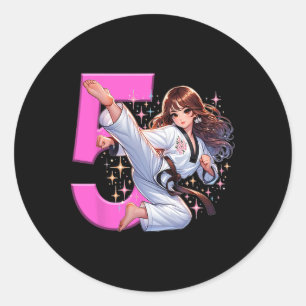 5th Birthday Girl Martial Arts Party Taekwondo Kar Classic Round Sticker