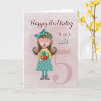 5th Birthday Girl Singing Happy Birthday Card
