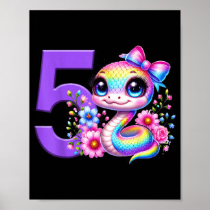 5th Birthday Girl Snake Party Rainbow Coquette Bow Poster