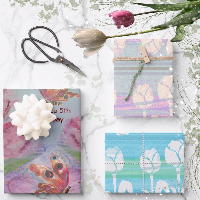 5th birthday Girl Tulip  Wrapping Paper Sheet (5th birthday Girl Tulip Wrapping Paper Sheets)