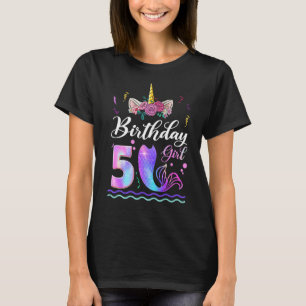 5th Birthday Girl Unicorn Mermaid Tail 5 Years Old T-Shirt